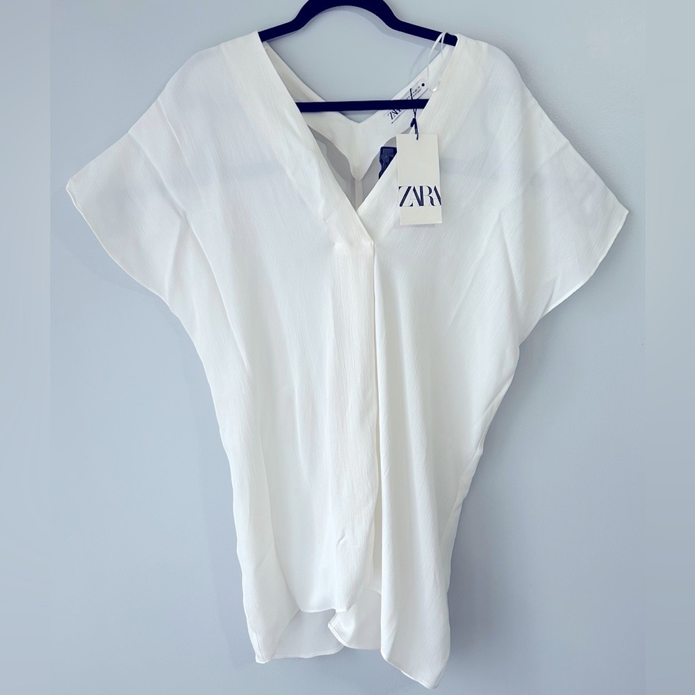 NWT Zara sz small white Dolman Sleeve Tunic Mandarin Collar Blouse - Picture 1 of 7